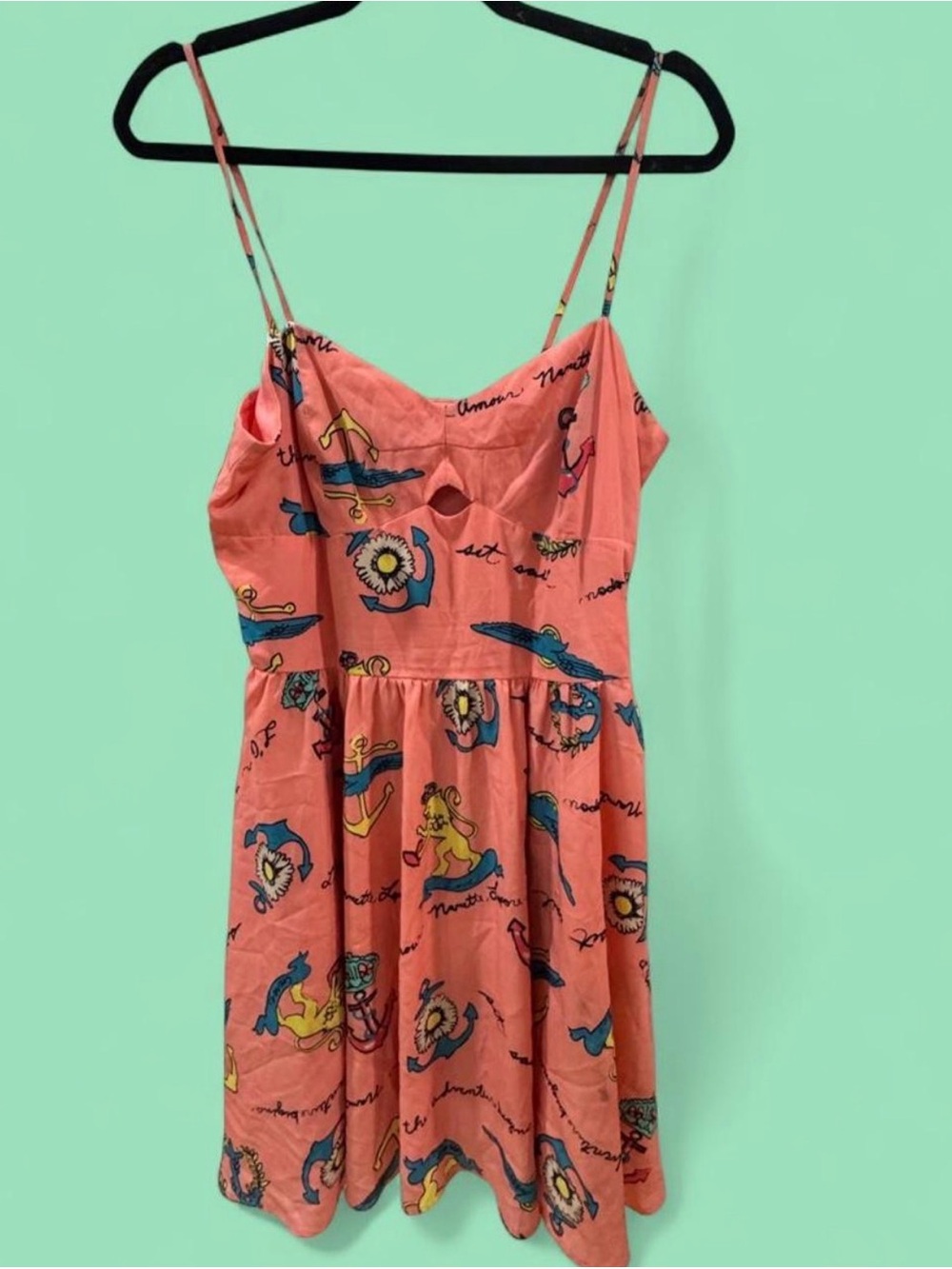L'Amour Nanette Lepore Coral Nautical Tattoo Print Fit Flare Cutout Dress 11